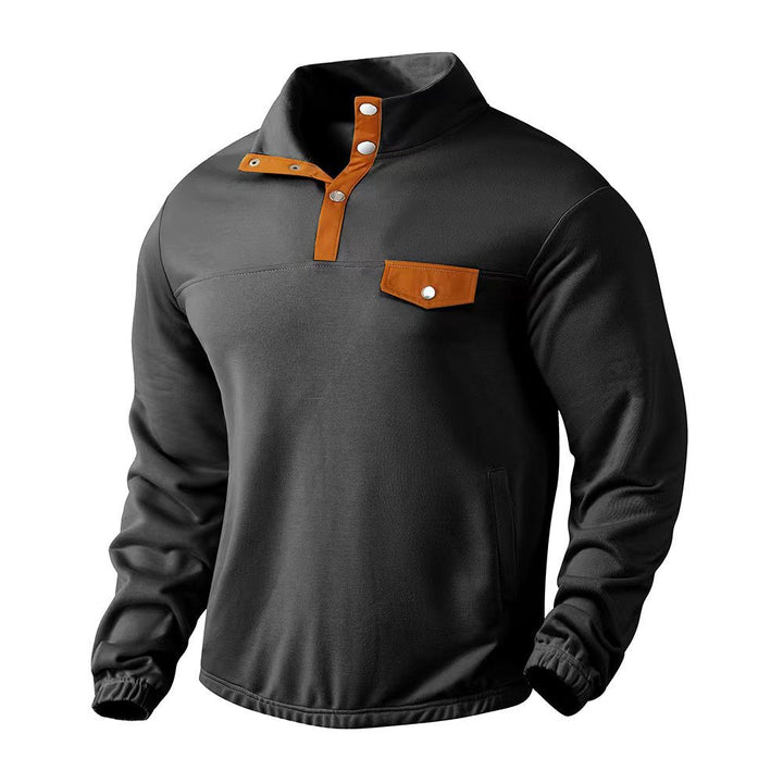 Herren Fleece-Pullover mit modernem Stehkragen und aufgesetzter Brusttasche Aliams