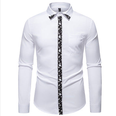 Herren elegantes Langarmhemd mit floralem Kragen und Brusttasche Aliams