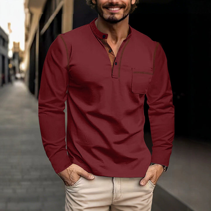 Herren elegantes Langarmhemd mit Kontrastdetails Aliams