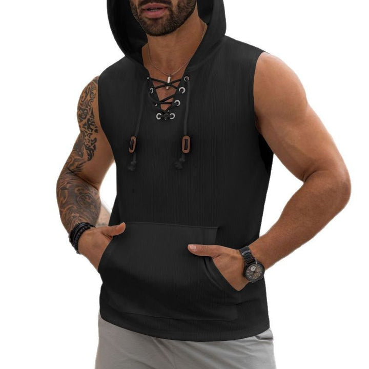 Herren ärmelloses Kapuzenshirt mit modischem Schnürdesign Aliams