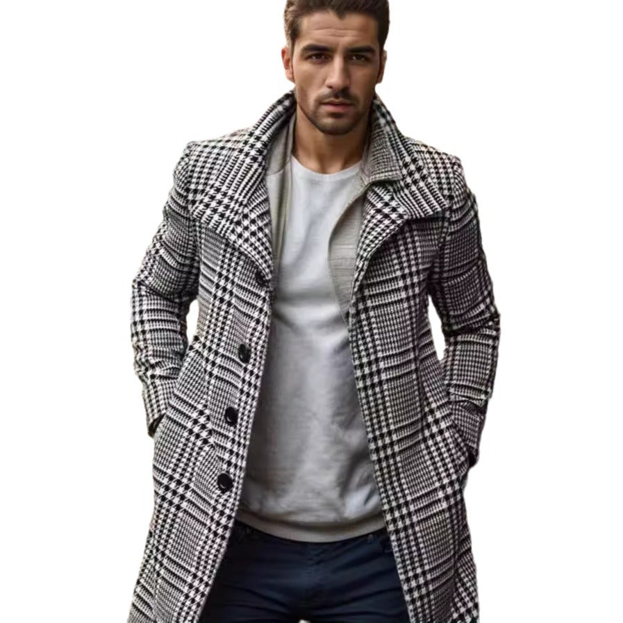 Herren eleganter Karomantel mit großflächigen Taschen und hohem Kragen Aliams