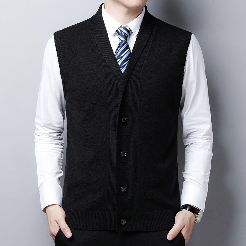 Herren elegante Strickweste mit V-Ausschnitt und praktischen Knöpfen Aliams