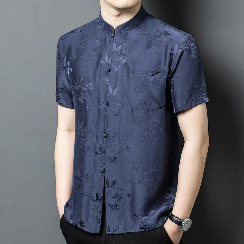 Herren Kurzarmhemd mit asiatischem Floralmuster Aliams