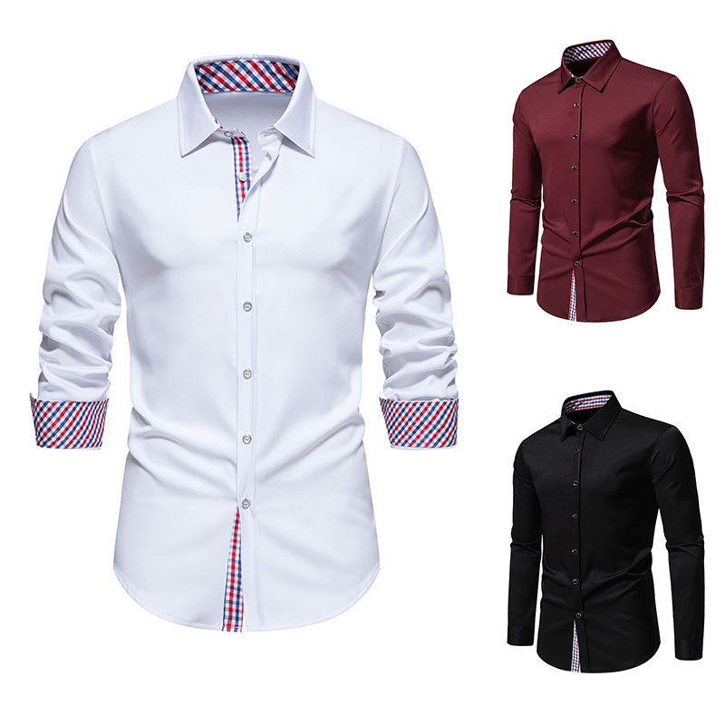 Herren elegantes Langarmhemd mit modernen Karodetails Aliams