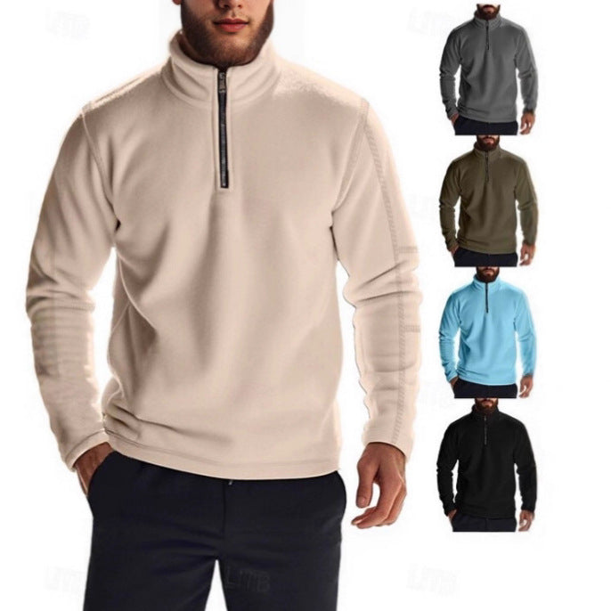 Herren Fleece-Pullover mit Stehkragen und halbem Reißverschluss Aliams