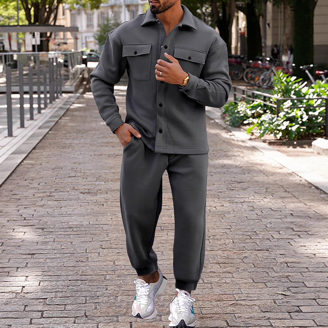 Herren bequeme und stilvolle Loungewear mit oberem Hemd und Jogginghose Aliams