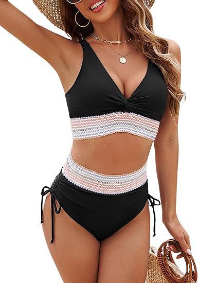 Damen Bikini-Set mit Modischem Wickeloberteil und Hochgeschnittenen Unterteilen Aliams
