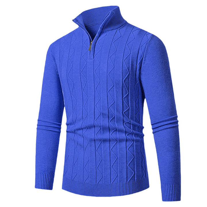 Herren Pullover mit modernem Stehkragen und strukturiertem Zopfmuster Aliams