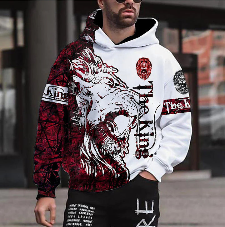 Herren Kapuzenpullover mit auffälligem Löwenmotiv und kreativen Grafiken Aliams