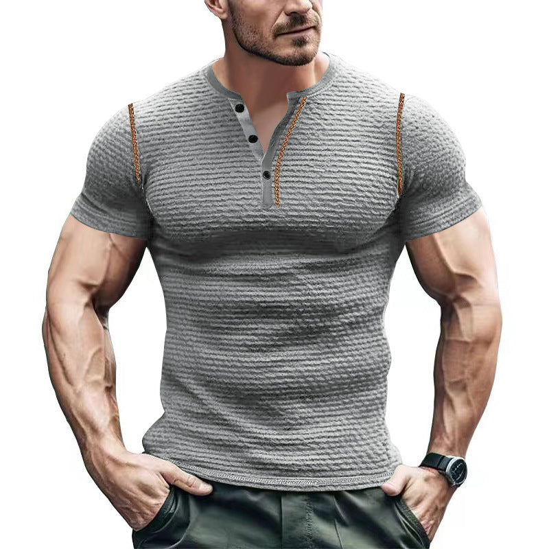 Herren Kurzarm-Henley-T-Shirt mit strukturiertem Design und praktischer Knopfleiste Aliams