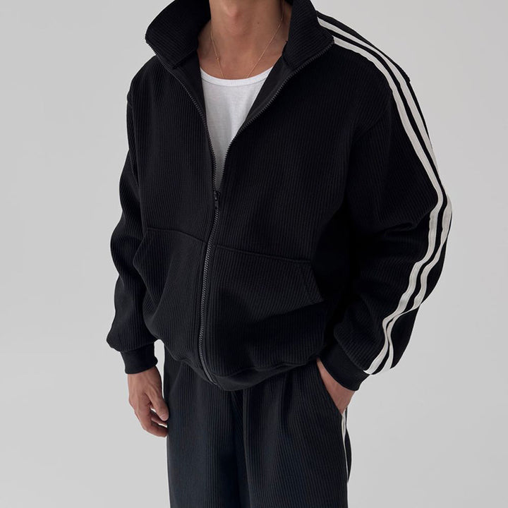 Herren bequeme Trainingsanzug mit hohem Kragen und seitlichen Streifen Aliams