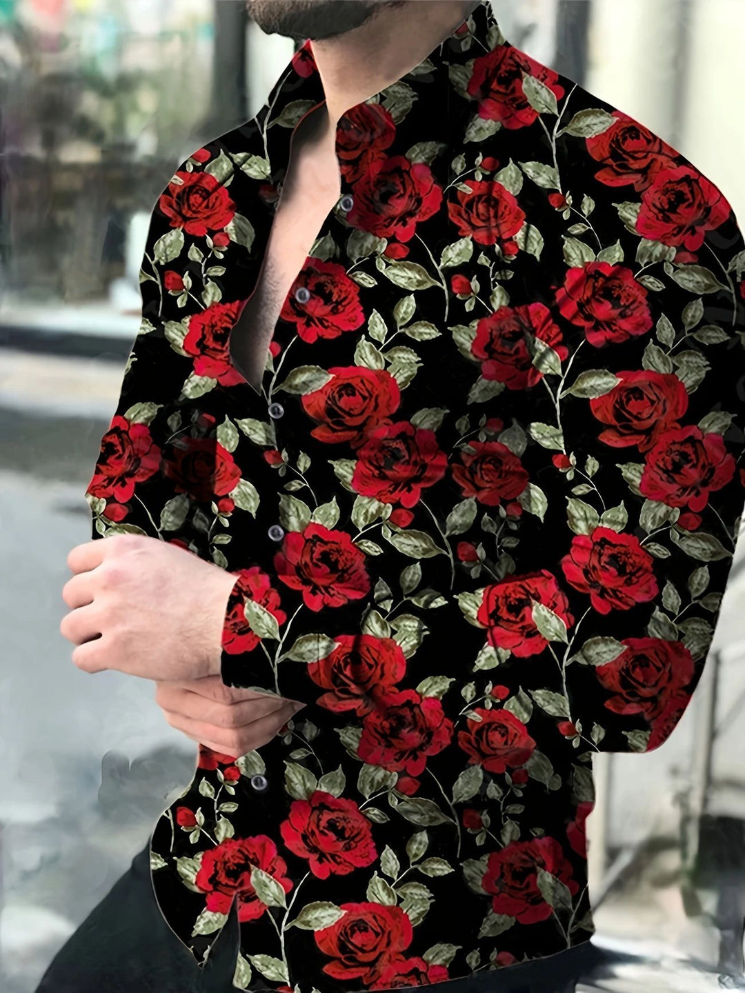 Herren Hemd mit floralen Rosenmotiven Aliams
