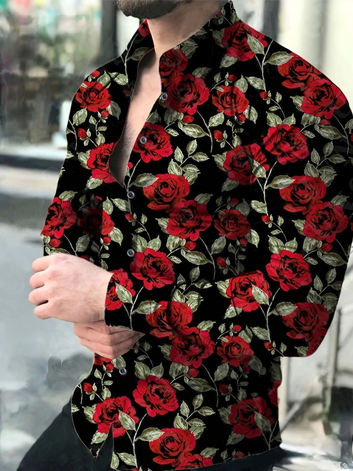 Herren Hemd mit floralen Rosenmotiven Aliams
