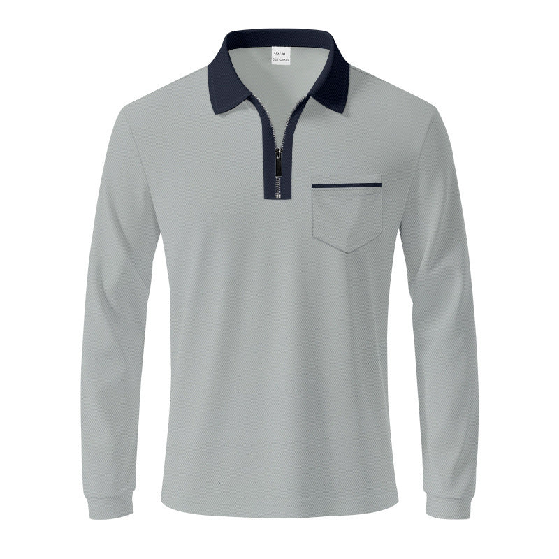 Herren Langarm-Polo mit Reißverschluss und Brusttasche Aliams