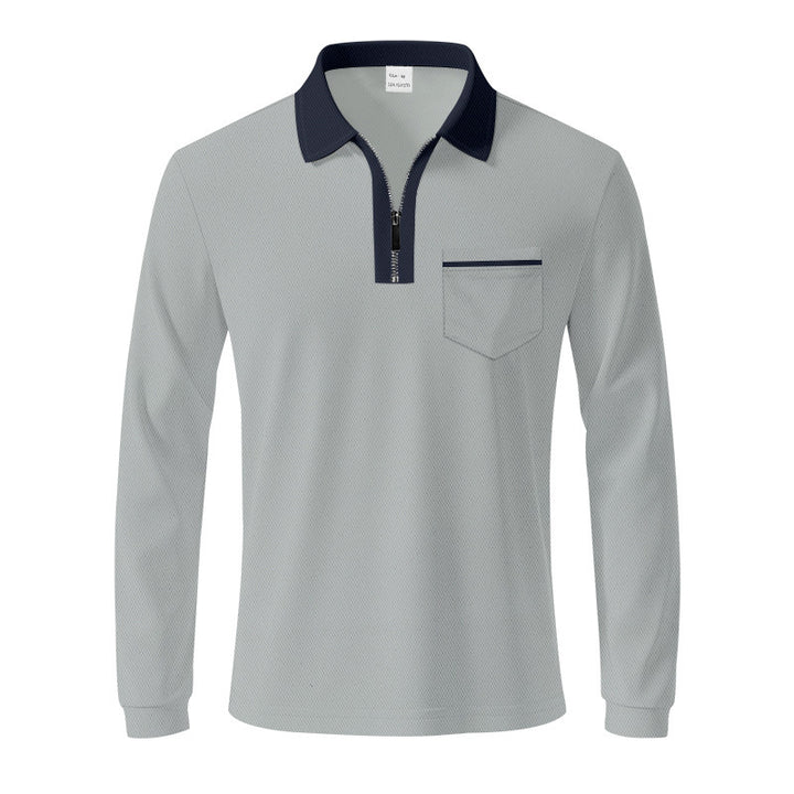 Herren Langarm-Polo mit Reißverschluss und Brusttasche Aliams