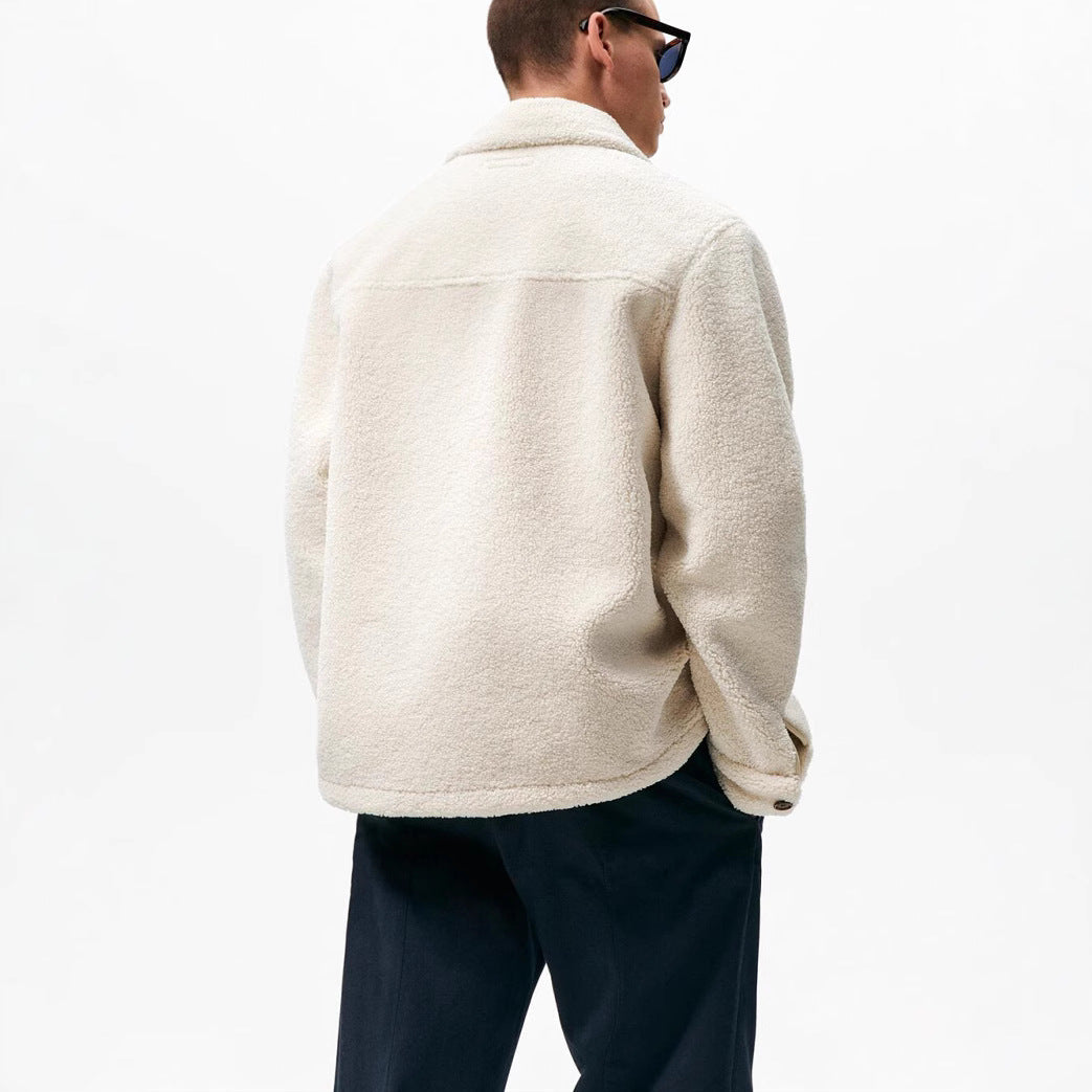 Herren gemütliche Fleece-Hemdjacke mit aufgesetzter Brusttasche Hedi-Mode