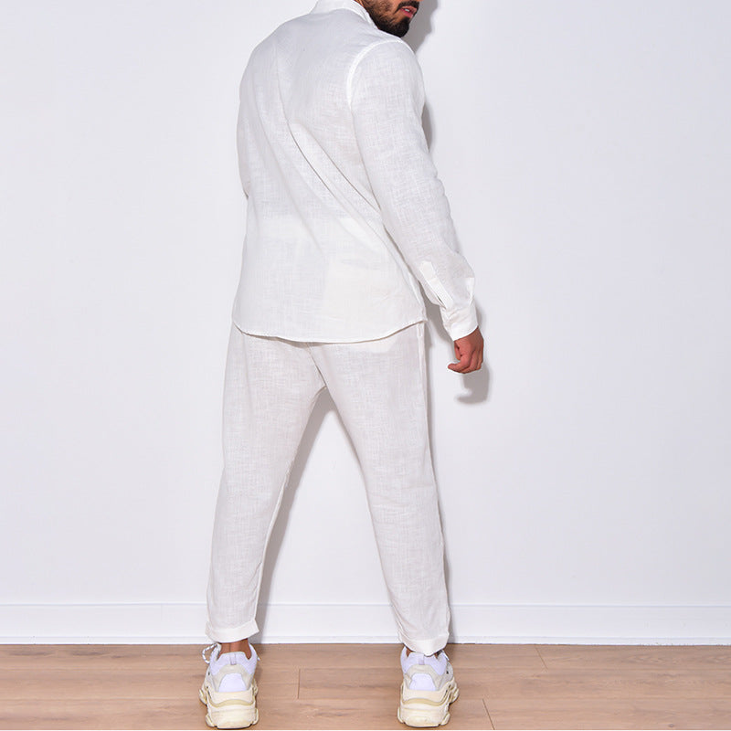 Herren elegantes Leinen-Outfit mit praktischen Taschen und lockerer Passform Aliams
