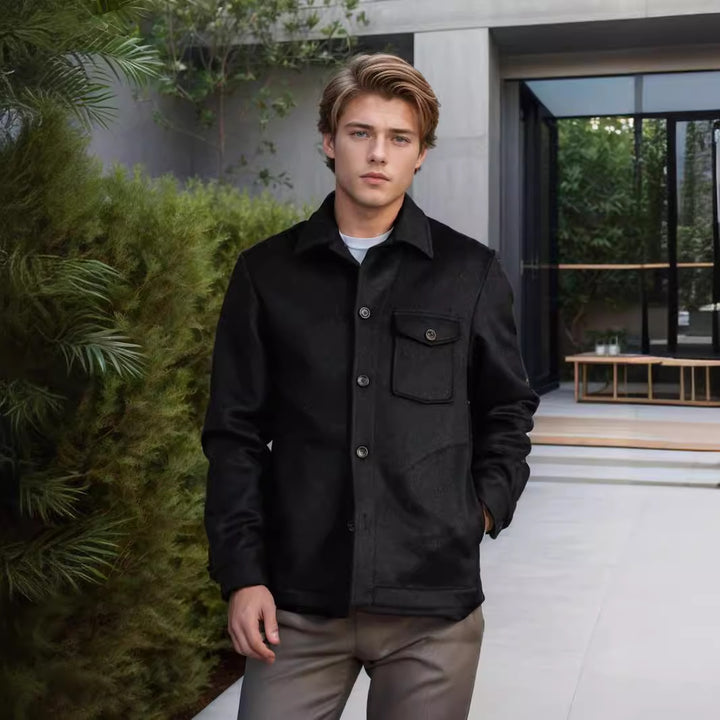 Herren elegante Bouclejacke mit praktischen Taschen Aliams