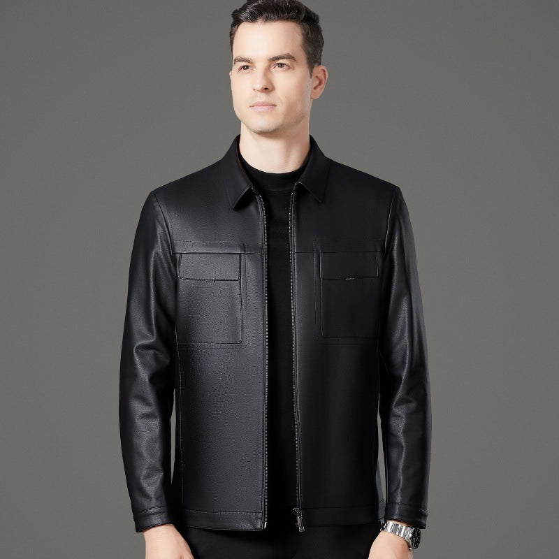Herren stilvolle Kunstlederjacke mit praktischen Taschen Aliams