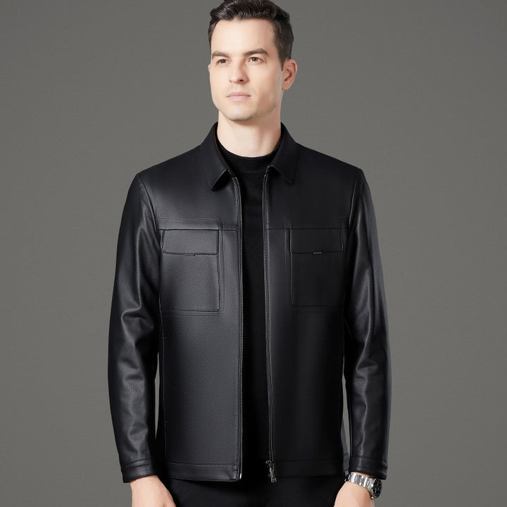 Herren stilvolle Kunstlederjacke mit praktischen Taschen Aliams