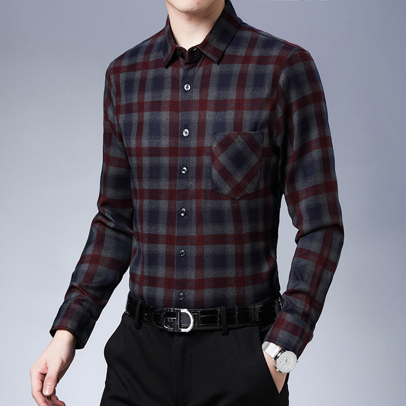 Herren kariertes Langarmhemd mit Brusttasche Aliams