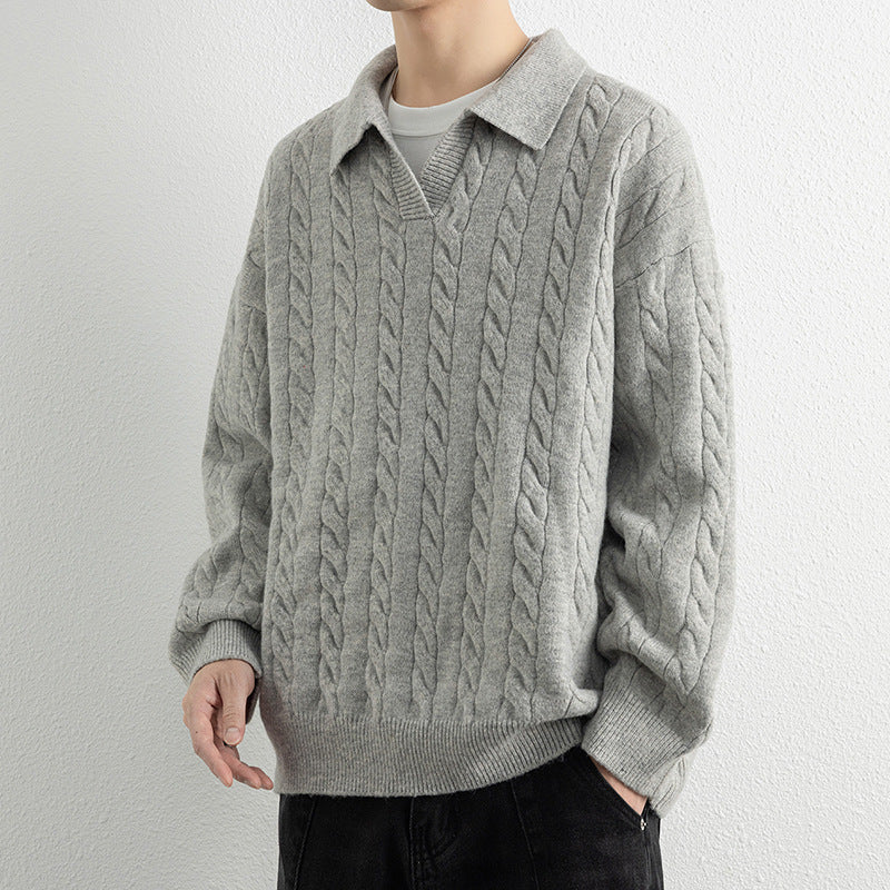 Herren Strickpullover mit Nautical Cable-Muster und klassischem Kragen Aliams