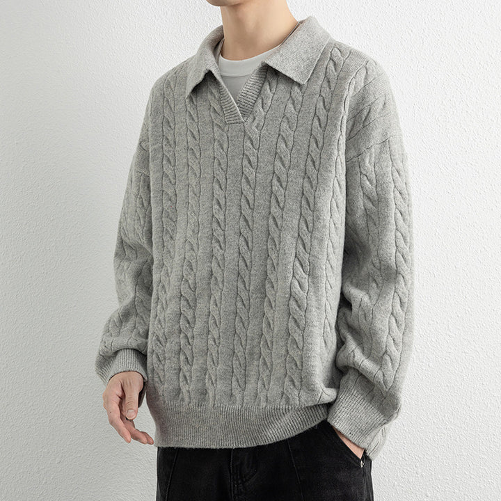 Herren Strickpullover mit Nautical Cable-Muster und klassischem Kragen Aliams