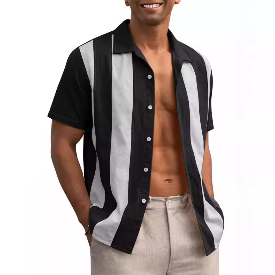 Herren Kurzarm Hemd mit aufwendigem Streifenmuster Aliams