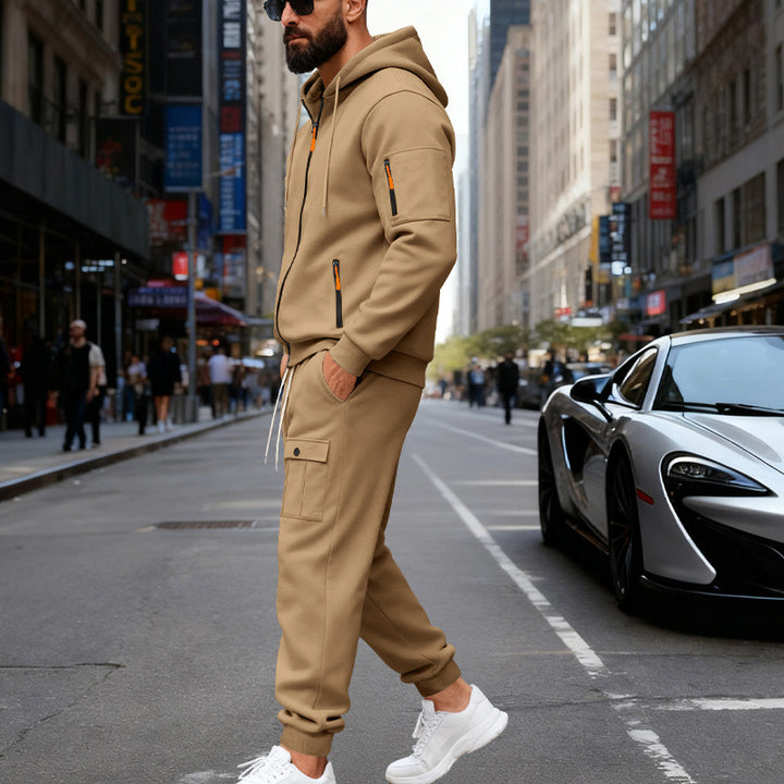 Herren stylisches Zweiteiliges Jogginganzug mit Kapuze und praktischen Taschen Aliams