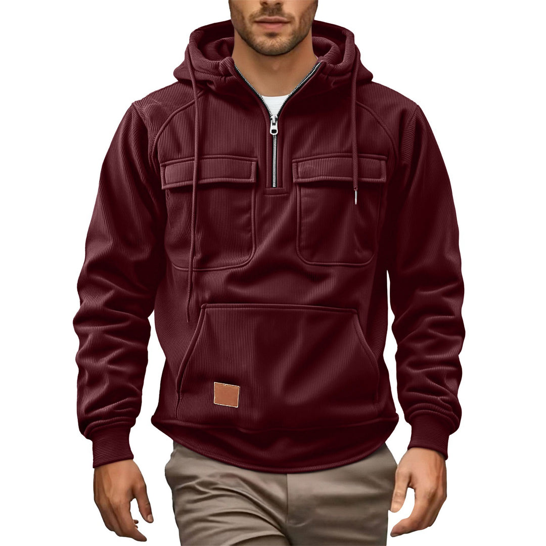 Herren Fleecepullover mit angezipptem Kragen und praktischen Taschen Aliams