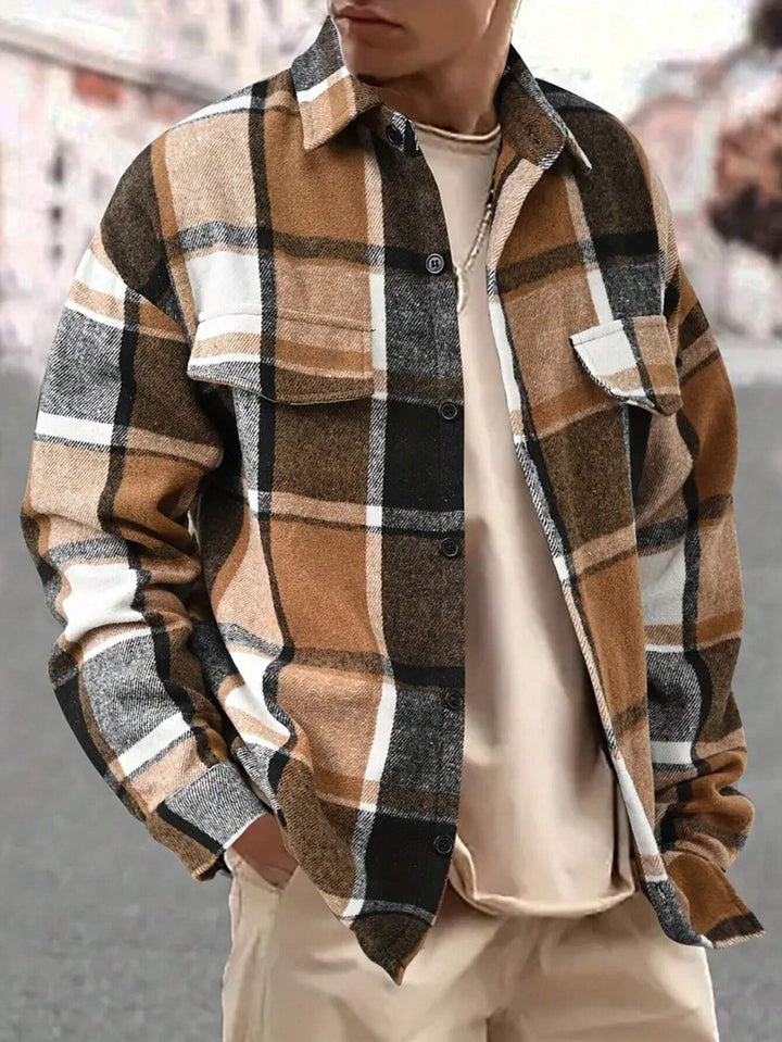 Herren Karierte Flanelljacke mit zwei Brusttaschen und modernem Schnitt Aliams