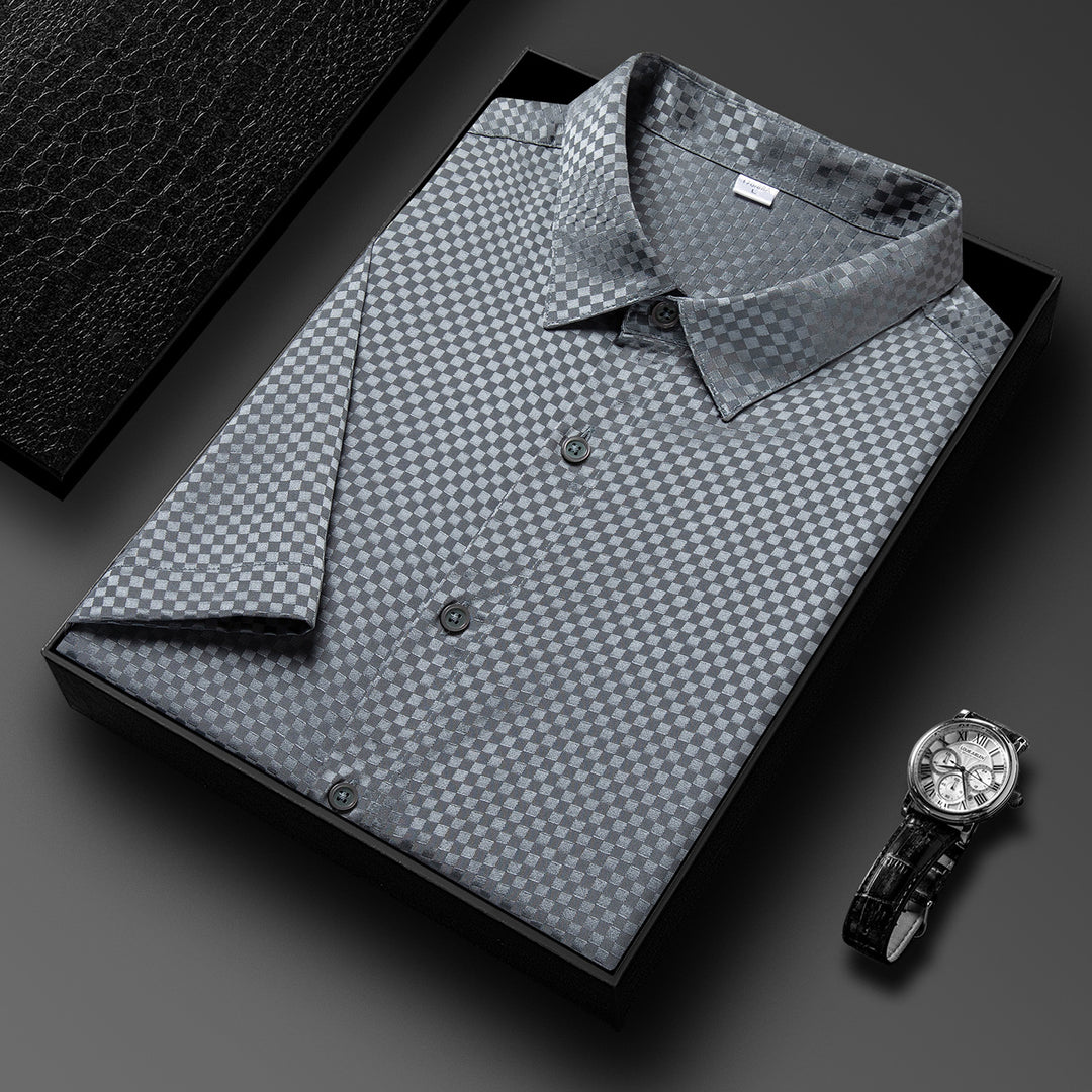 Herren Kurzarmhemd aus hochwertigem Baumwollmix mit subtilen Rautenmuster Aliams