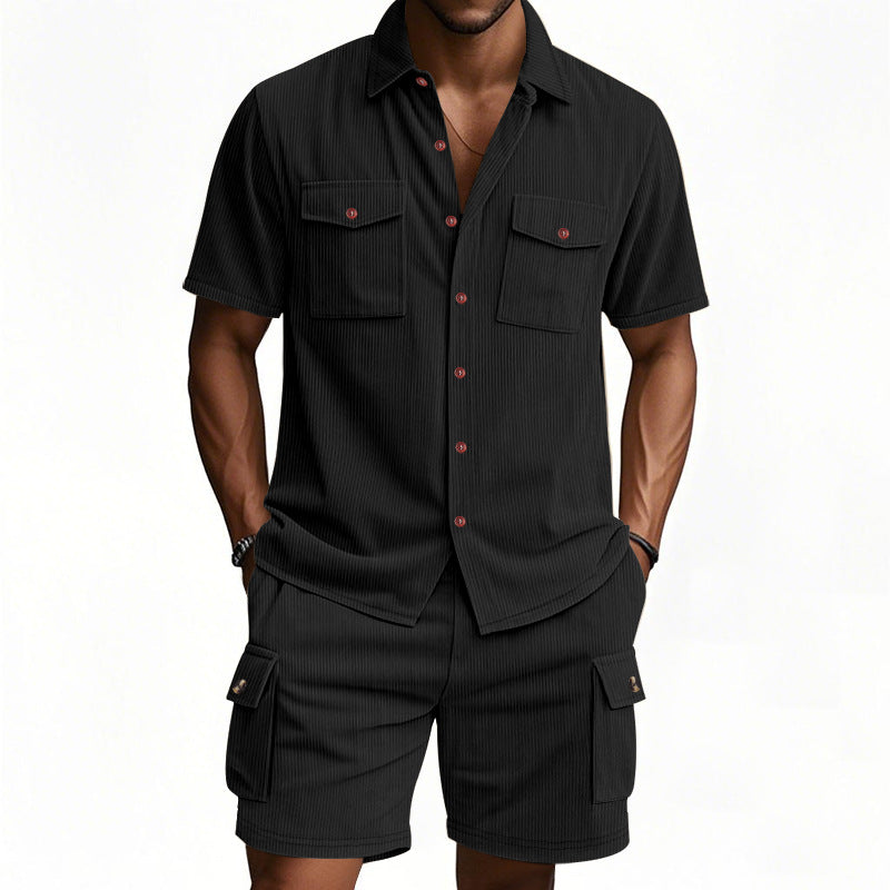 Herren komfortables Freizeitoutfit mit Kurzarmhemd und lockeren Shorts Aliams