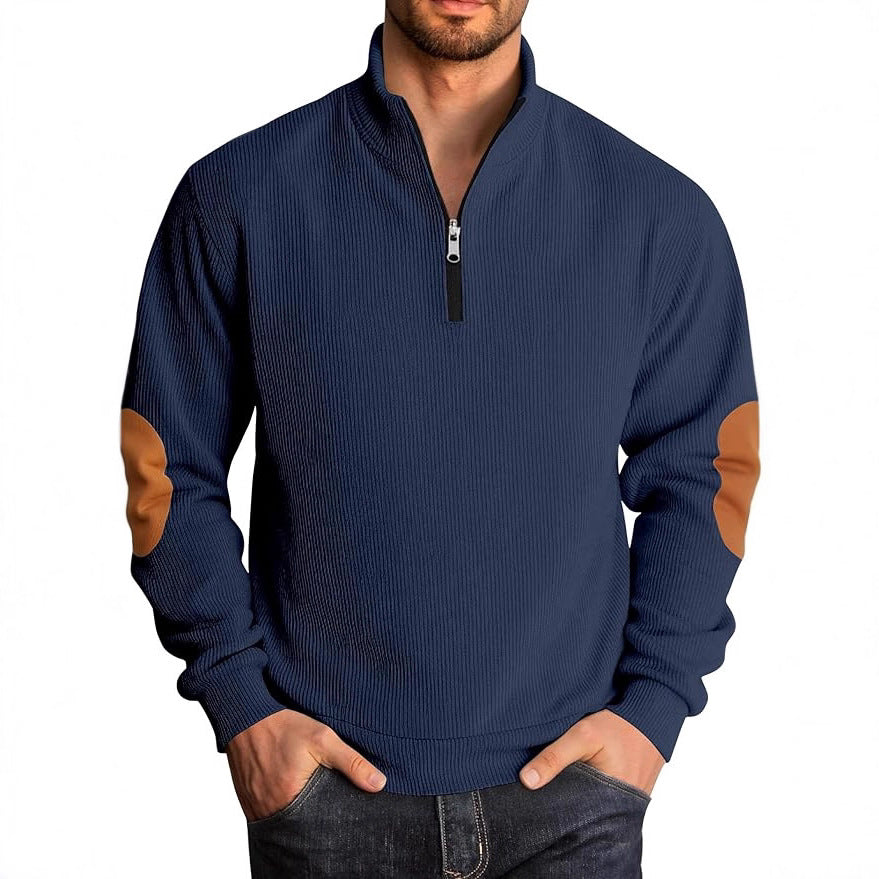 Herren Pullover mit hochgeschlossenem Kragen und kontrastierenden Ellbogenpatches Aliams