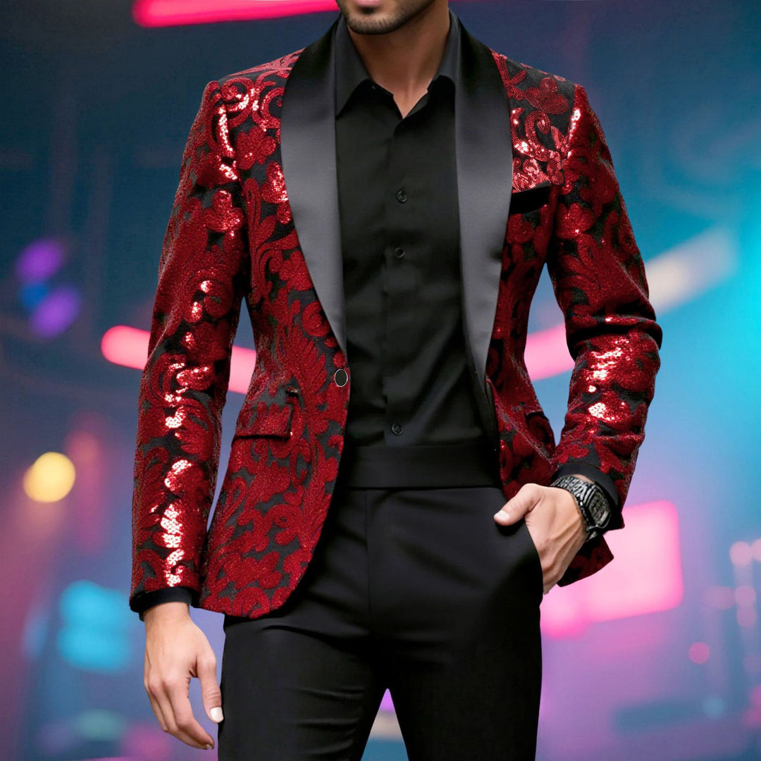 Herren glamouröser Pailletten-Blazer mit floralem Design und elegantem Schnitt Aliams