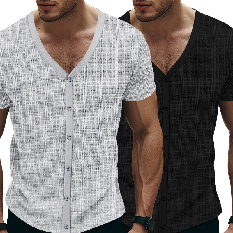 Herren elegantes Kurzarm-Henley-Shirt mit strukturiertem Design Aliams