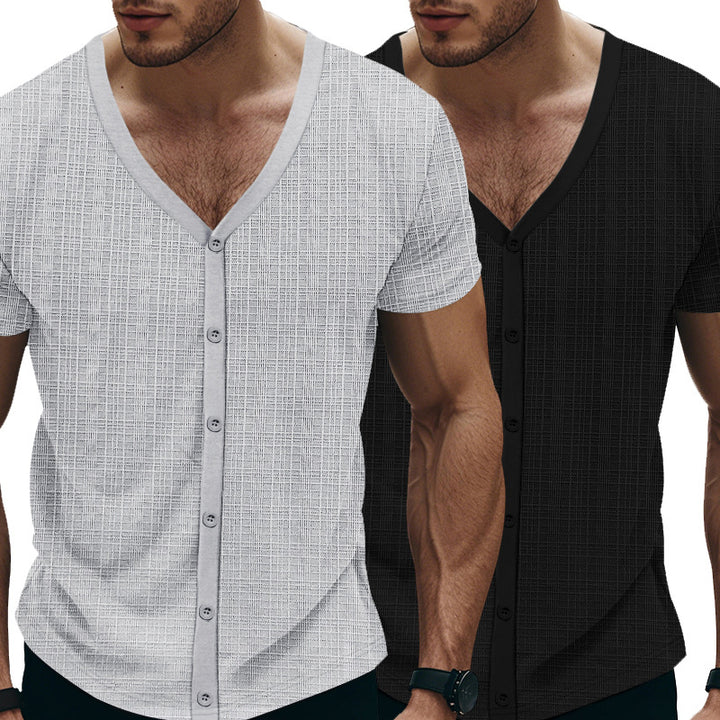 Herren elegantes Kurzarm-Henley-Shirt mit strukturiertem Design Aliams