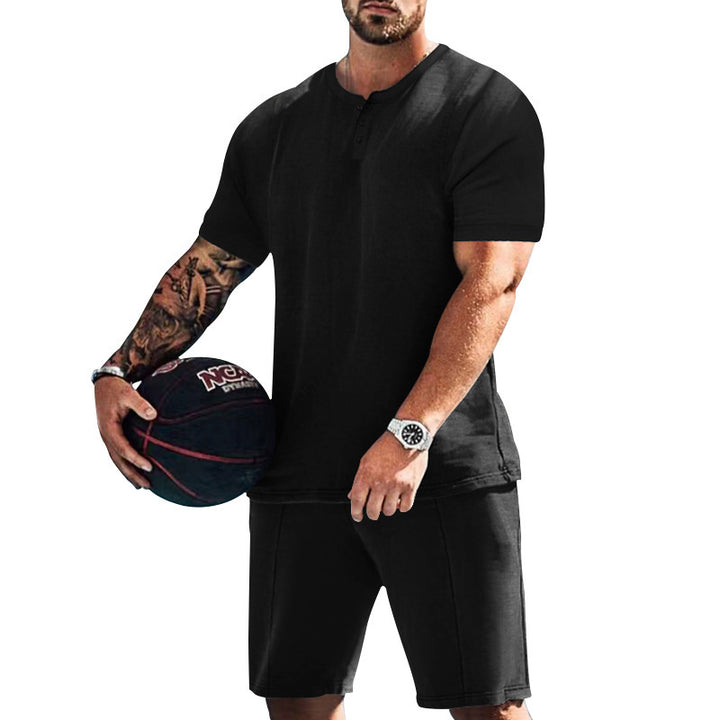 Herren sportliches Freizeitset mit knöpfbarem Oberteil und bequemen Shorts Aliams