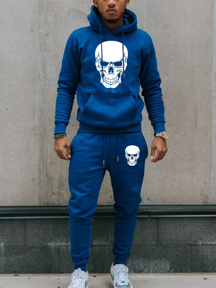 Herren Hoodie und Jogginghose Set mit künstlerischem Totenkopf-Design Aliams