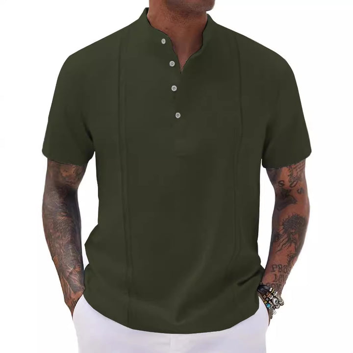 Herren Kurzarm-Henley-Shirt mit strukturierter Oberfläche und dekorativen Knöpfen Aliams