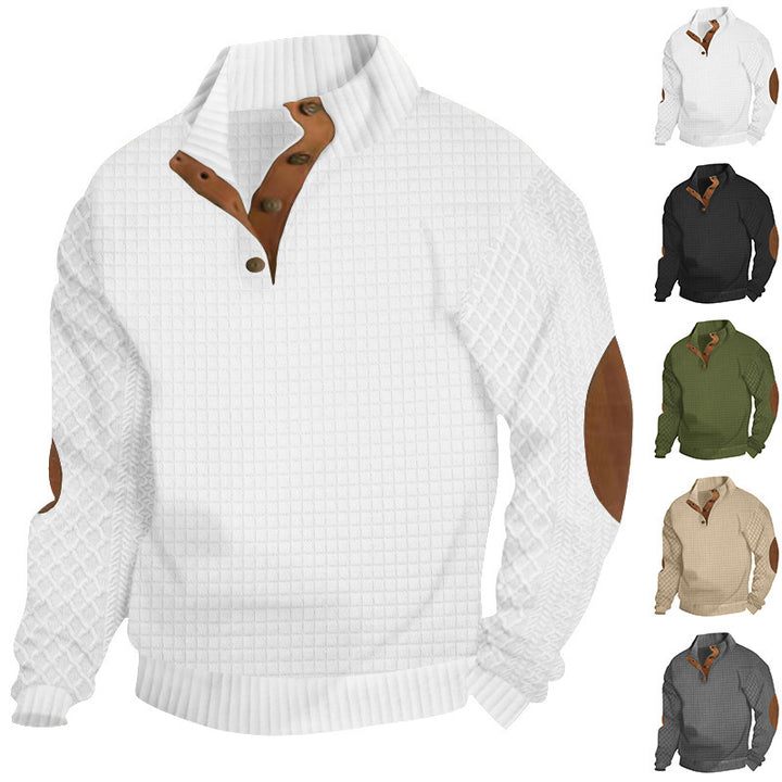 Herren Pullover mit Stehkragen und Lederapplikationen Aliams