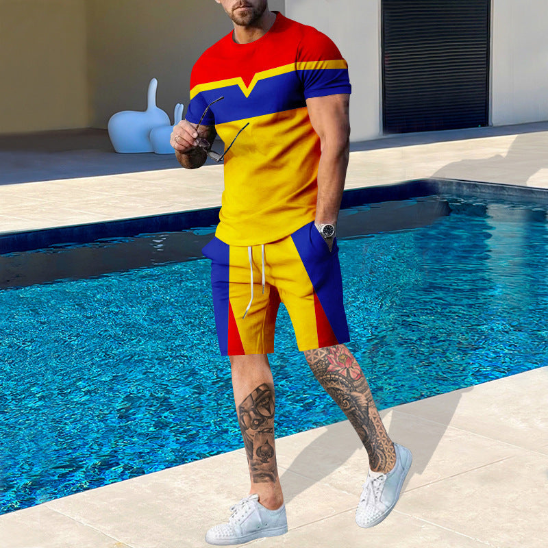 Herren Sportliches Kurzarm-Set mit kontrastierenden Farbblöcken Aliams