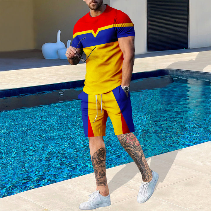 Herren Sportliches Kurzarm-Set mit kontrastierenden Farbblöcken Aliams