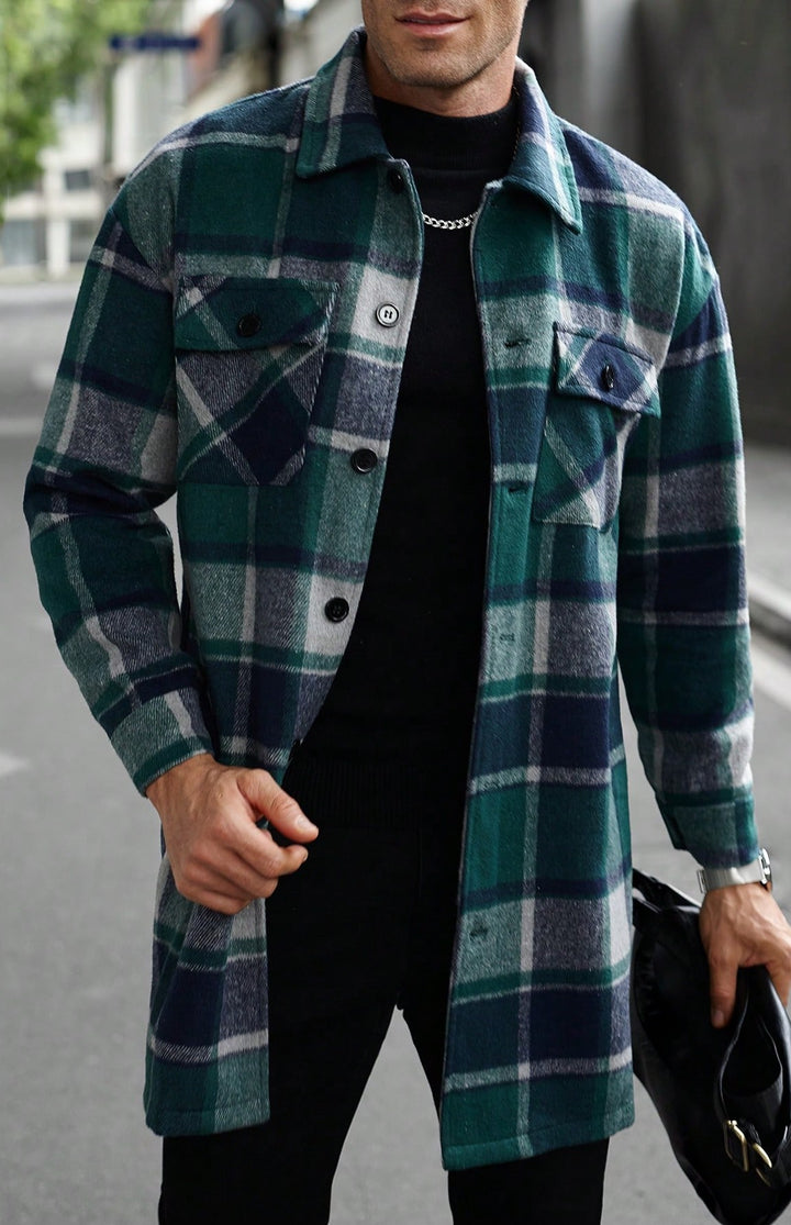 Herren karierte Flanelljacke mit knöpfbaren Taschen und modernem Schnitt Aliams