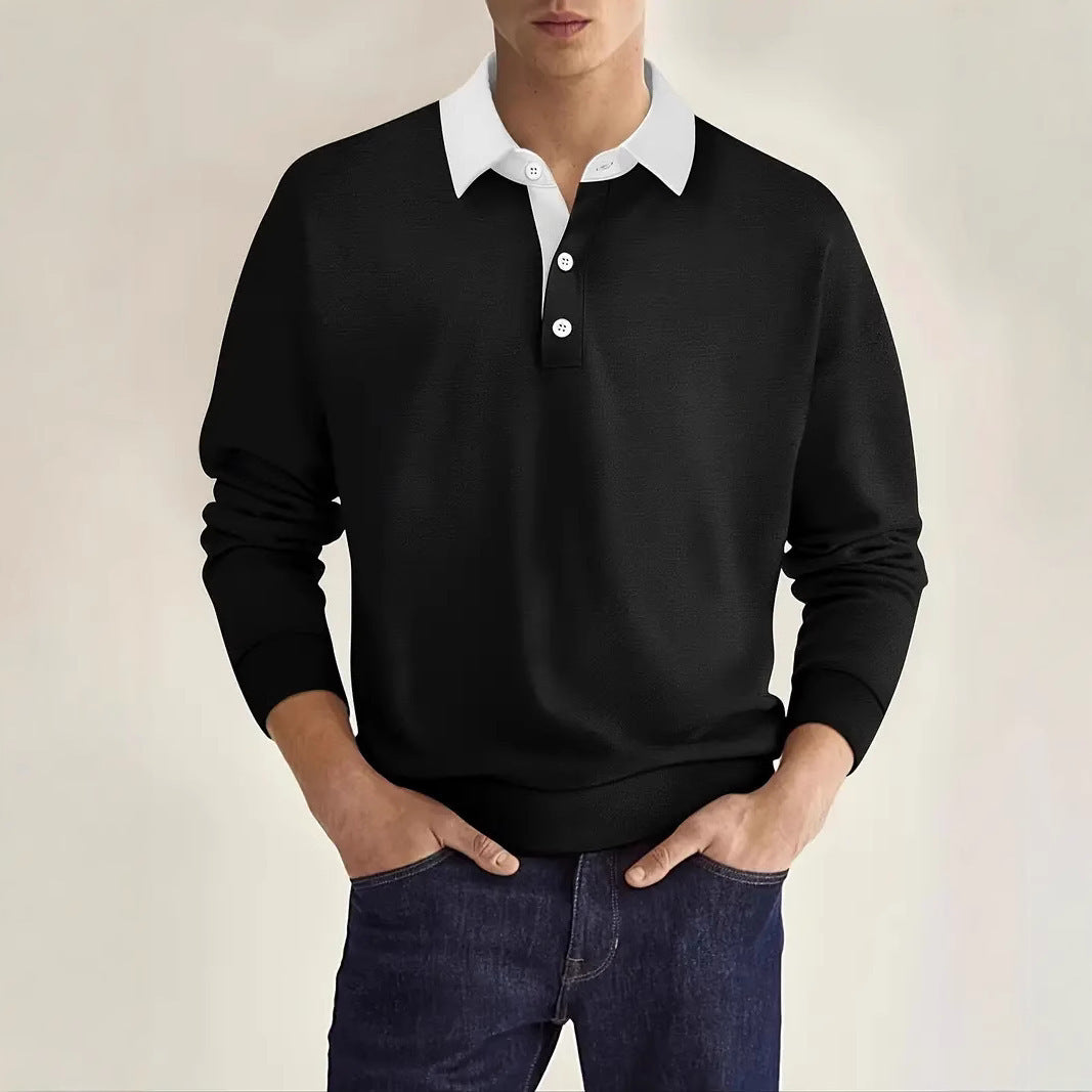 Herren eleganter Polopullover mit Knopfleiste und Kontrastkragen Aliams