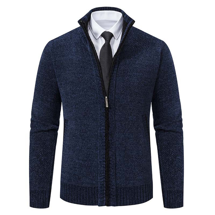 Herren elegante Strickjacke mit modernem Reißverschluss und hohem Kragen Aliams