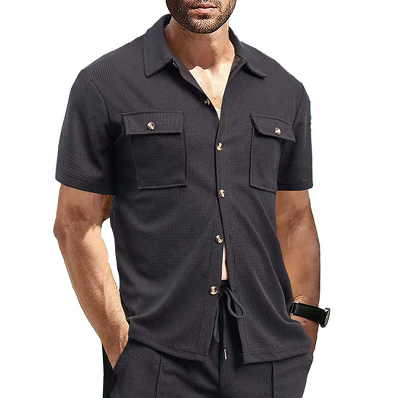Herren Kurzarm Hemd mit praktischen Taschen und strukturierter Oberfläche Aliams