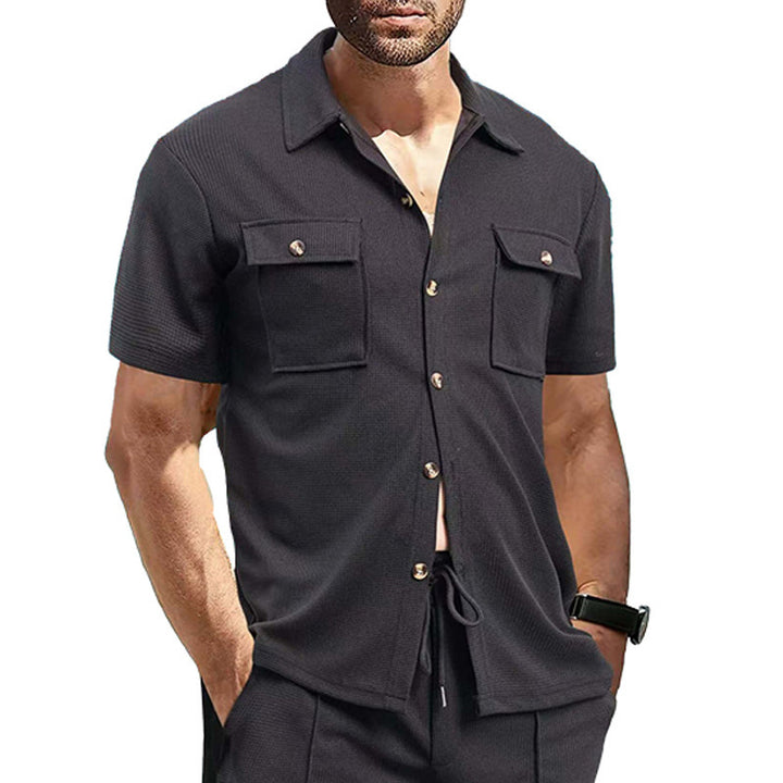 Herren Kurzarm Hemd mit praktischen Taschen und strukturierter Oberfläche Aliams
