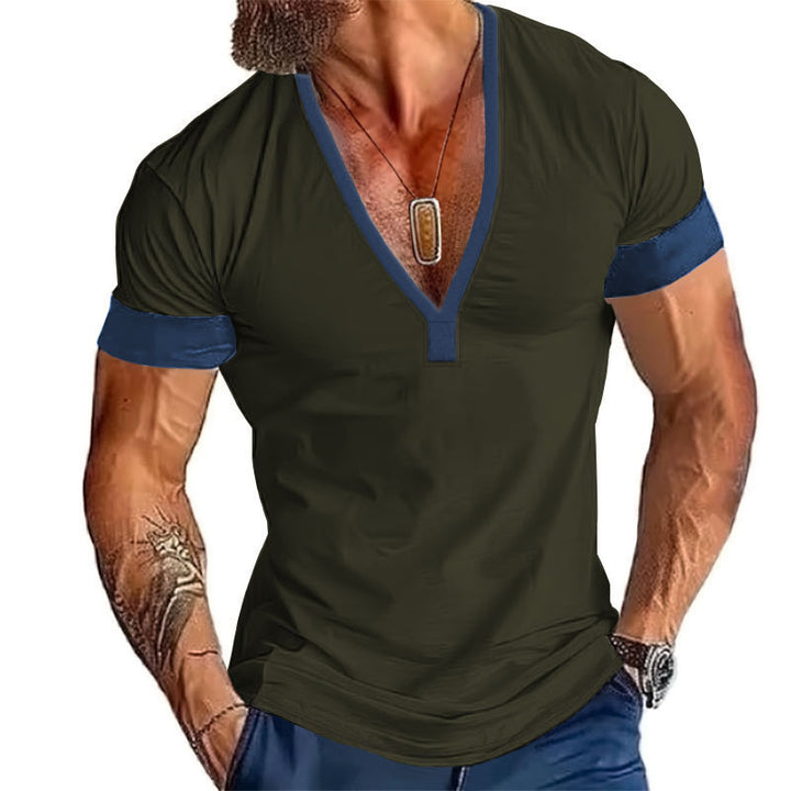 Herren V-Ausschnitt T-Shirt mit Kontrastdetails und sportlichem Schnitt Aliams