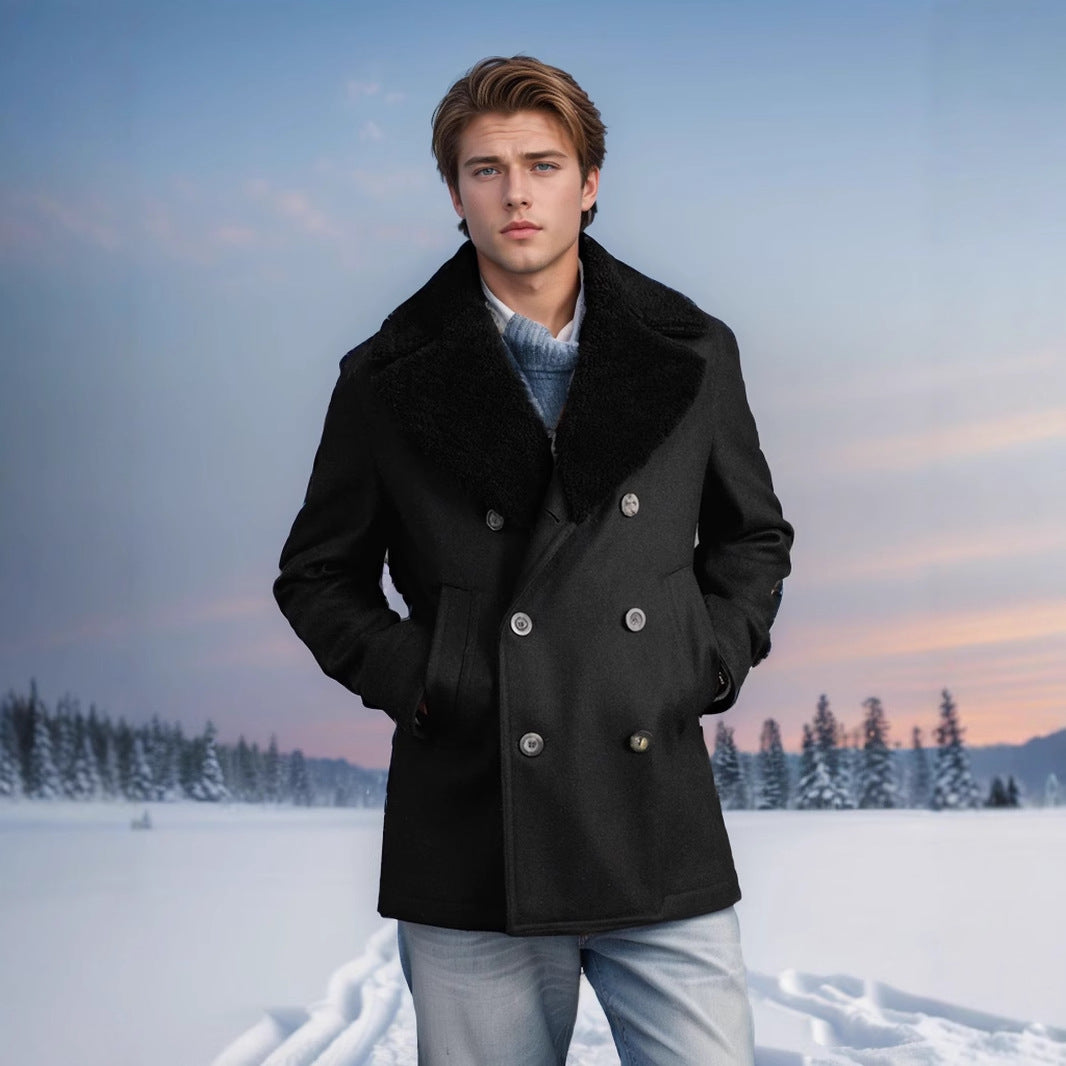 Herren eleganter Peacoat mit luxuriösem Schafsfellkragen Aliams